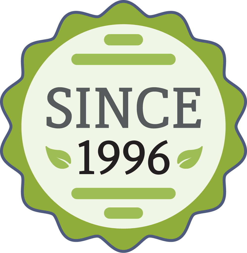 Illustrated badge depicting Since 1996